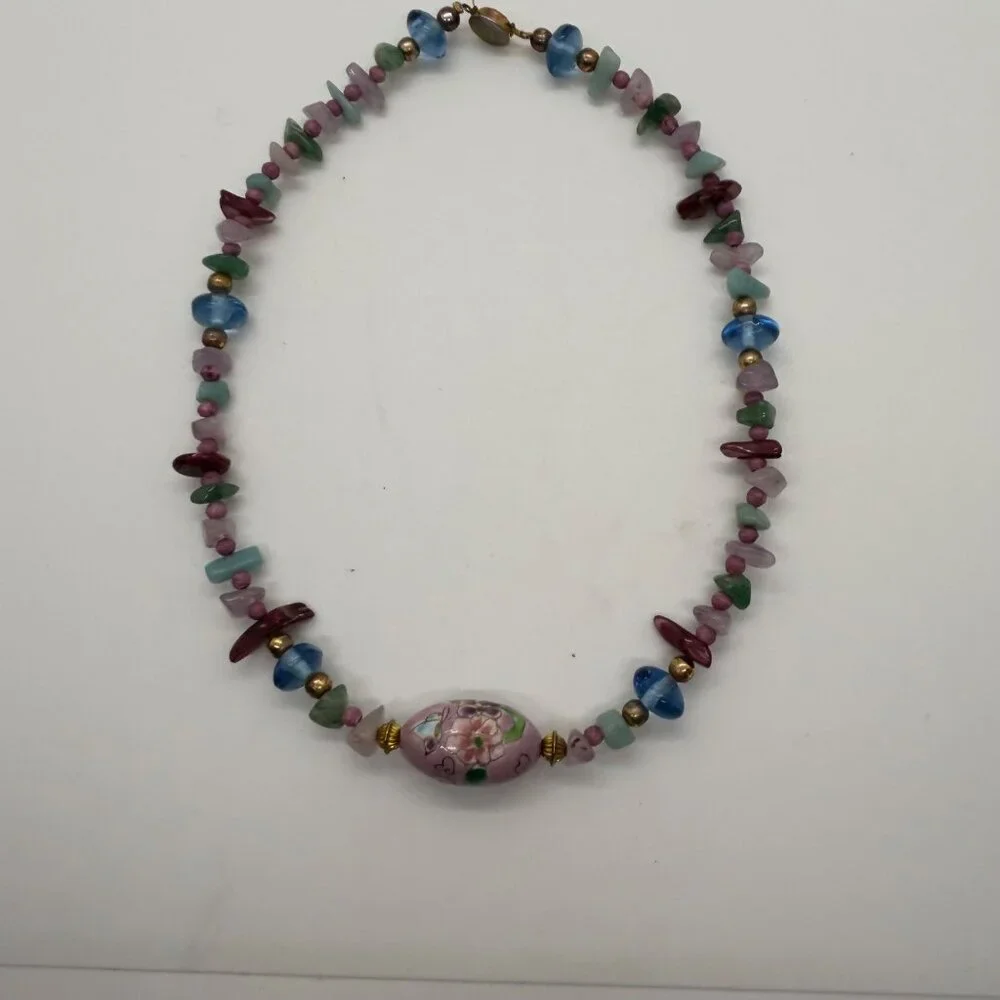 Cloisonné Bead Necklace with Multicolor Natural Stone & Glass and Bracelet - Picture 13 of 16